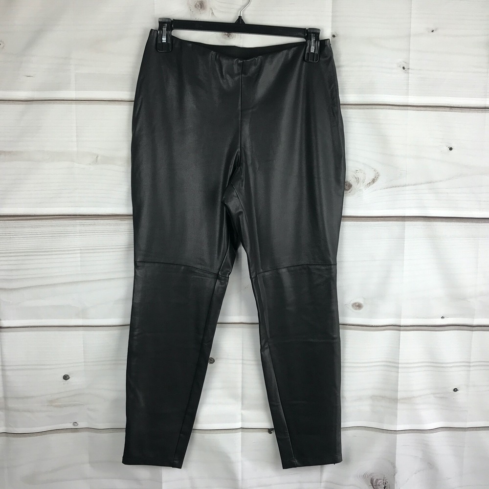 Lisa Rinna Leggings Womens 12 Black Faux Leather Skinny Elastic Waist Mid Rise